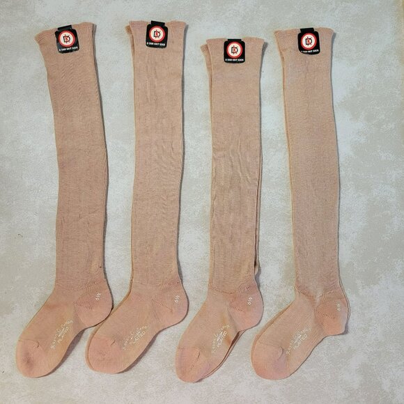 Antique Child's Thigh High Socks 4 Pair Cotton & Rayon 6 1/2 Beige Dan Knit